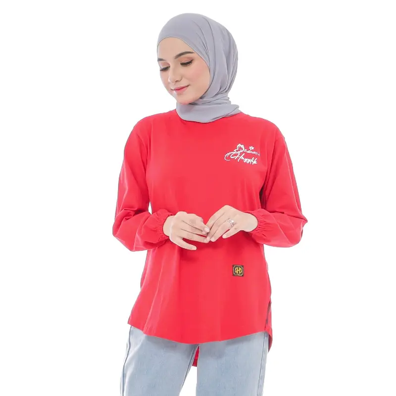 Atasan Wanita Jaya Fashion Top Lengan Kerut Katun Combed Warna Baru - Kaos Panjang Oval Model Hayylik Tanpa Ban Pinggang - Polos, Muslim, Sablon Oversize Basic 2