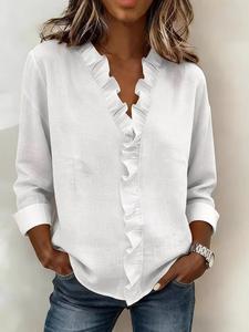 Camisa de algodón para mujer de manga larga con cuello de madera, top de moda para primavera, ropa casual, cómoda y elegante
