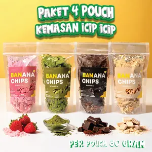 Promo Termurah 4 Pouch Kemasan Icip Icip Kemasan 80 Gram |  Keripik Pisang Makanan Food Vanilla Manis Snack Chips Cemilan Kripik Vanila Banana Camilan