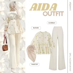 Setelan Remaja Korea – (Blouse, Cutbray, Hijab) One Set 3In1 Wanita Kekinian Hangout Daily - LS5