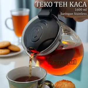 [MAMAJUL] 900-1100-1600-2000 ml Teko Teh Kopi - Bahan Kaca Dengan Saringan Stainless - Glass Tea Coffee Pot with Stainless Steel Strainer
