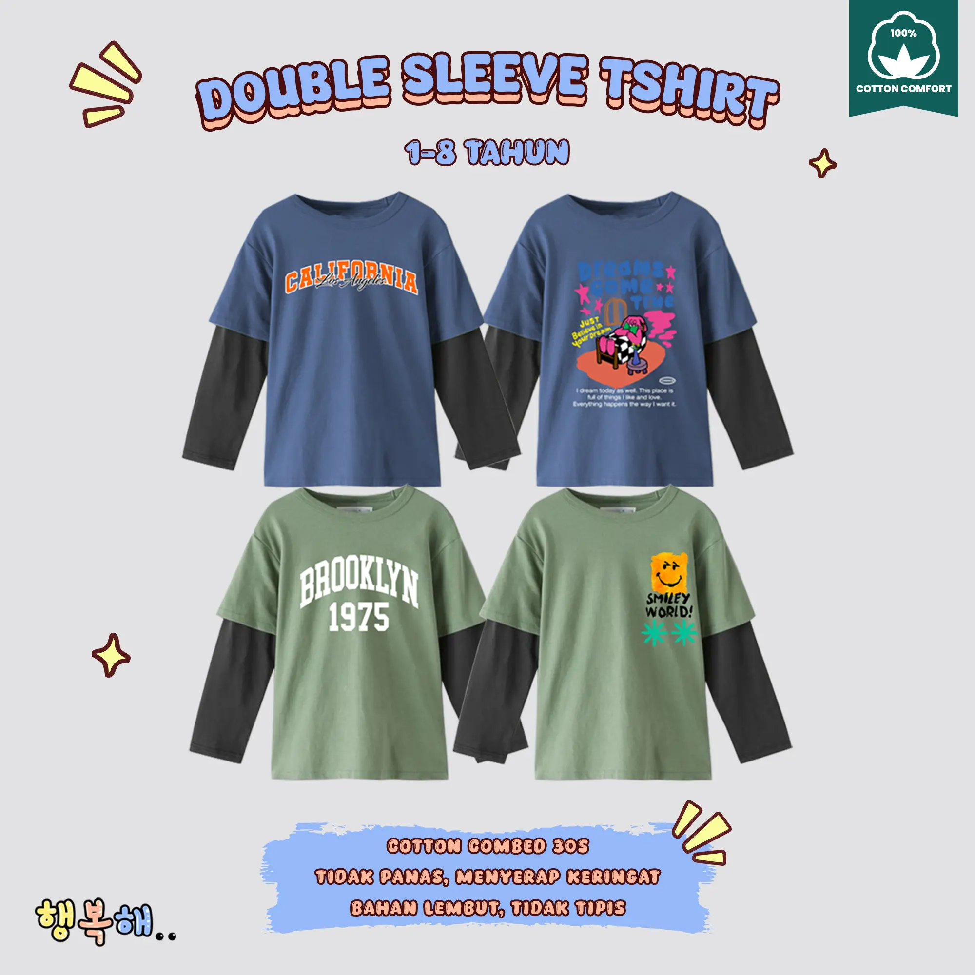kaos anak laki laki  kaos panjang anak laki laki/ Kaos Anak Double Sleeve 1-8 Tahun katun Combed Distro atasan kanvas trendy Cotton baju boss daily 6-7 tahun Cowok Branded Laki-Laki kaos  anak oversize kaos  anak 30s