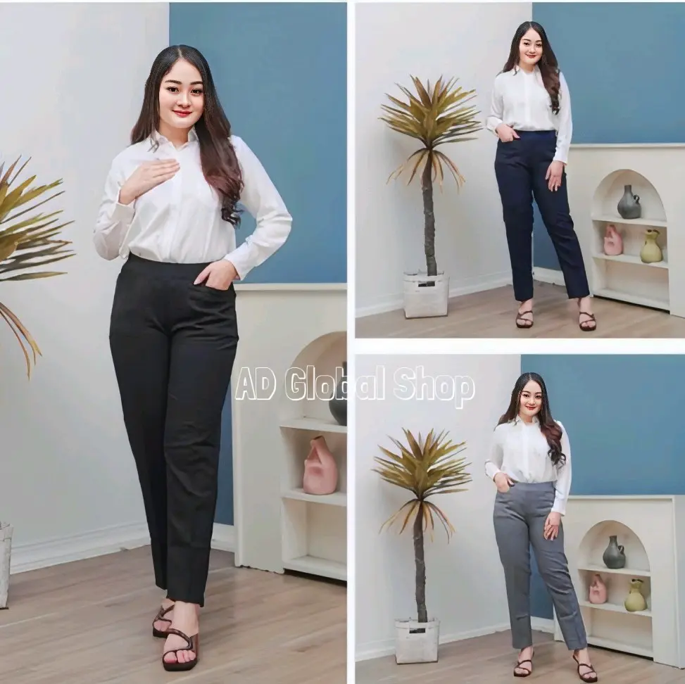 Celana Kerja Kantor Pinggang Karet Slimfit Bahan Gracella Import Model Slimfit - Panjang, Wanita
