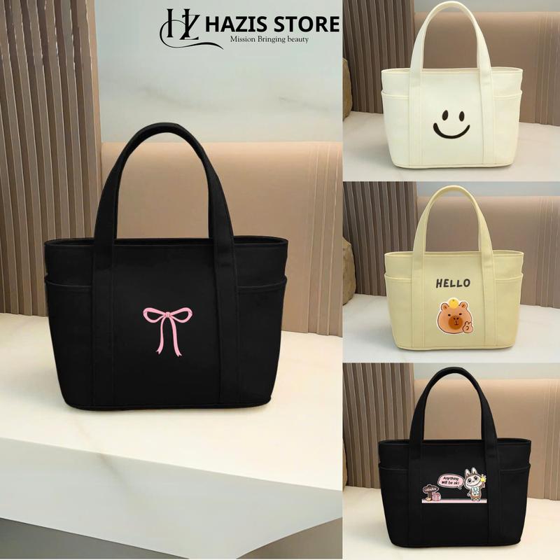 Túi đựng hộp cơm đồ ăn vải canvas xách tay có khoá kéo tiện dụng xinh xắn túi vải đựng mĩ phẩm đồ makeup Bag Kem Da vải có thể treo vải có thể gập lại HAT123 HAT139