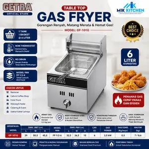 Getra GF-101G / GF 101G / GF101G / GF 101 / GF101 / GF-101 Table Top Gas Fryer 6 Liter Deep Fryer Komersial Stainless Steel