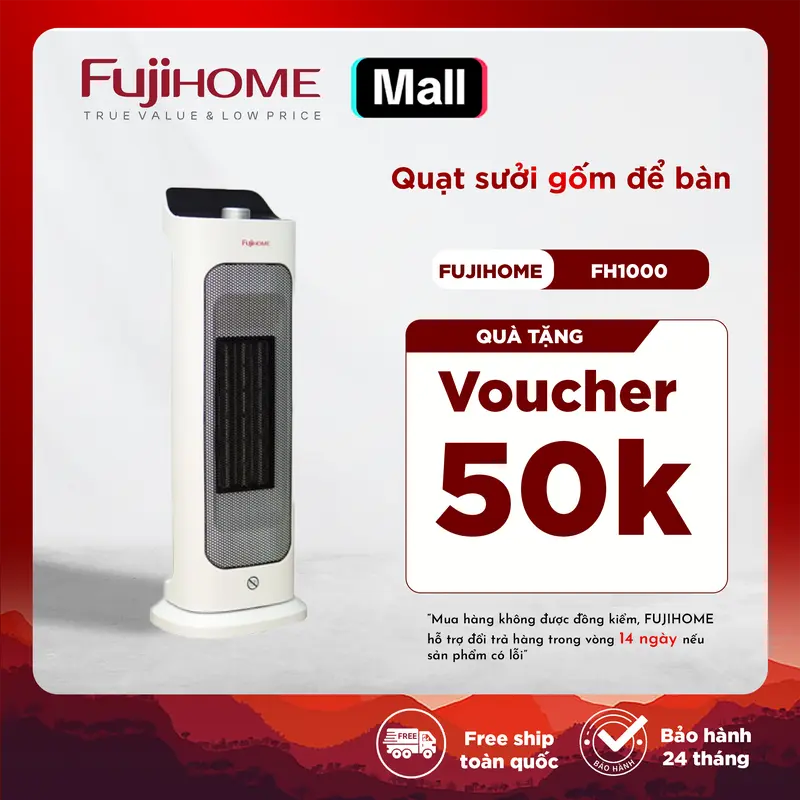 Máy sưởi gốm FH1000 Nhập Khẩu không khô da Fujihome, quạt sưởi ấm điện tự ngắt tiết kiệm điện không đốt oxy không dầu 0