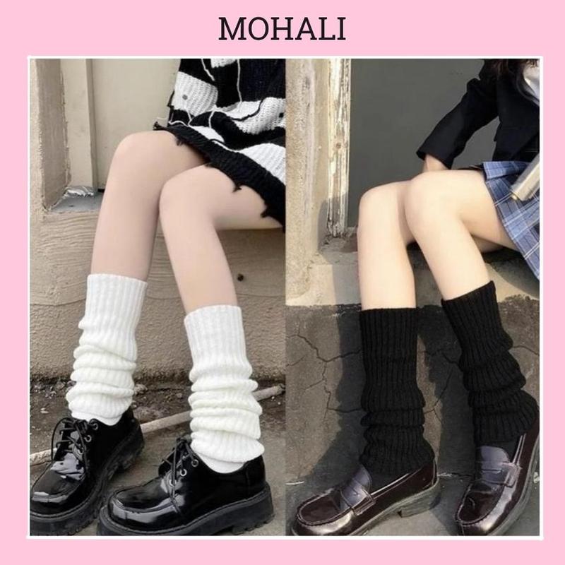 Tất ống chân dệt kim đen trắng xám y2k có nhiều độ cao giữ ấm chân mùa đông MOHALI VC111