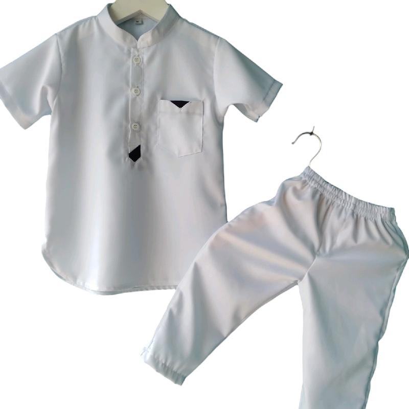 Setelan Baju Koko Bayi Laki-laki Usia 0-4 Tahun dengan Peci dan Tasbih Gratis - Atasan,  Celana, muslim Anak  Kancing  Kain Toyobo Nyaman Lembut  Hitam Putih kemeja Mesin Dicuci M baju takwa anak laki laki 2024 brookhaven outfit 3