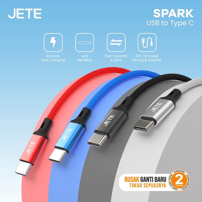Gambar Kabel Data Fast Charging USB Type-C JETE SPARK 2.4A - Garansi 2th - Merah dari JETE Indonesia Mall Kota Makassar Tokopedia