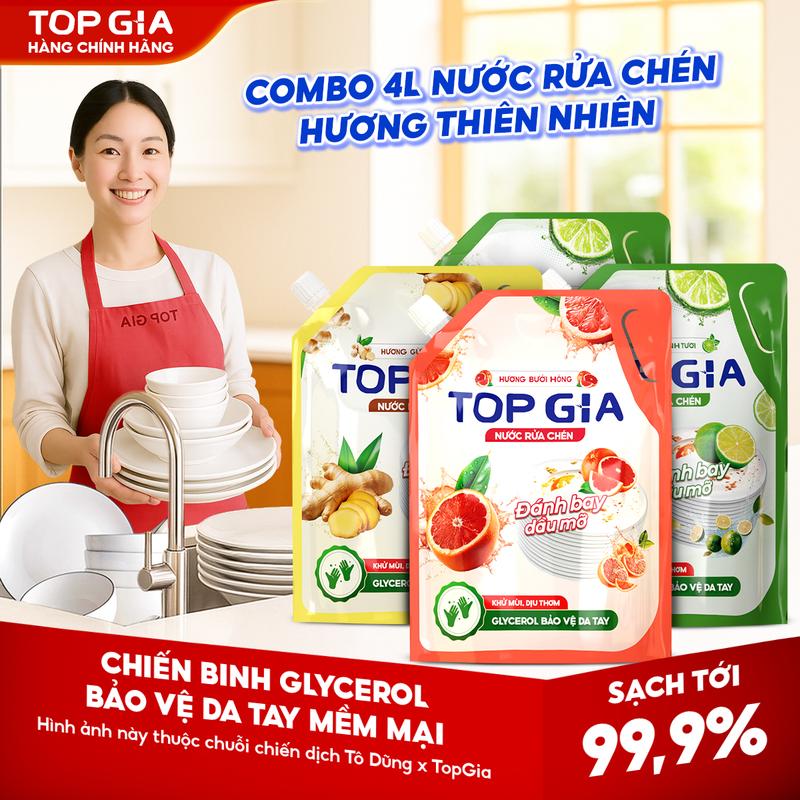 COMBO 4L Combo Tiết Kiệm Nước Rửa Chén Mùi Chanh Bưởi Gừng Siêu Sạch Tiết Kiệm An Toàn Cho Da Không Khô Tay Dung Tích Nhiều Hơn Giá Cả Rẻ Hơn RC