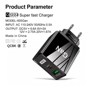 Kepala Adaptor Charger GaN 65W QC 3.0 PD Fast Charging 2 Port