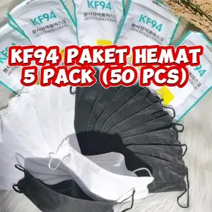 PAKET 5 PACK (50pcs) MASKER KF94 HITAM DAN PUTIH / 4PLY PAKET HEMAT KF94 / KF94 MURAH