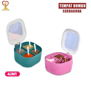Kotak Wadah Bumbu Dapur Sekat 4in1 Seasoning Box Tempat Penyimpanan Garam Gula Dapur Grid Serbaguna Satu Hati SH018