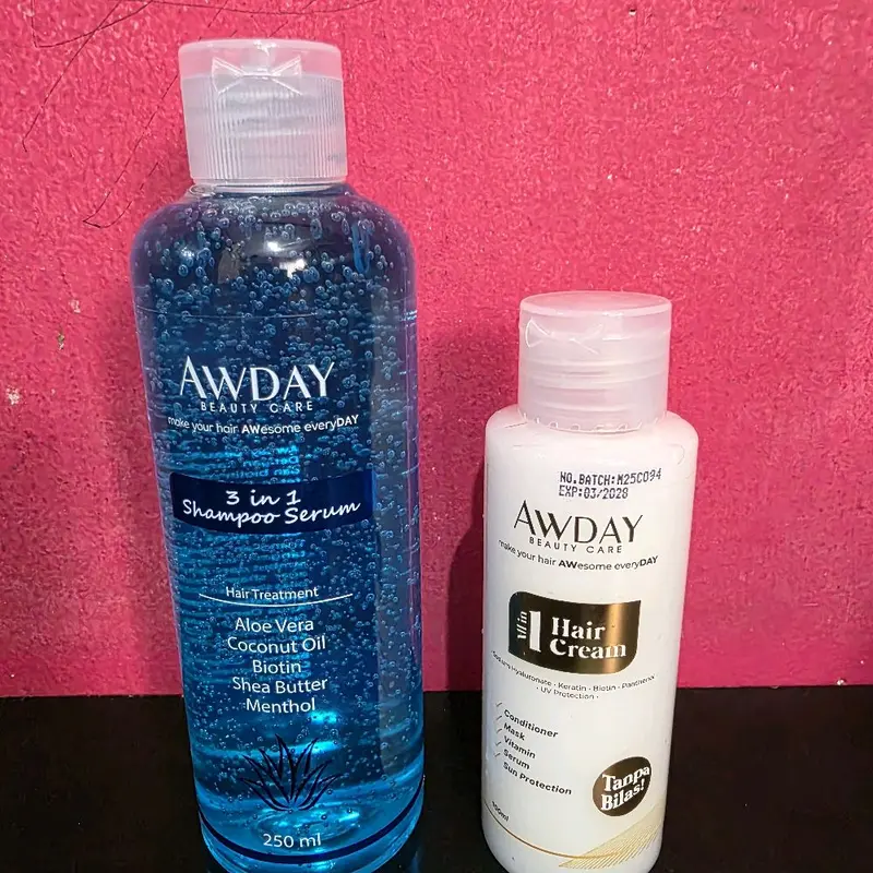 READY! Awday Shampoo serum 3in1 250ml & 100ml shampoo awday hair treatment Haircare Rontok Menthol Conditioner Biotin Ketombe Perawatan Sampo Extract Vitamin Melembutkan 3