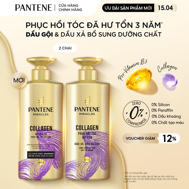 Dầu Gội PANTENE Miracles Không Silicon & Bổ Sung Dưỡng Chất Cho Tóc Chắc Khỏe/ Phục Hồi Hư Tổn - Chai 500ML + Dầu Xả Pantene 3MM phục hồi hư tổn/Ngăn rụng tóc 480ml