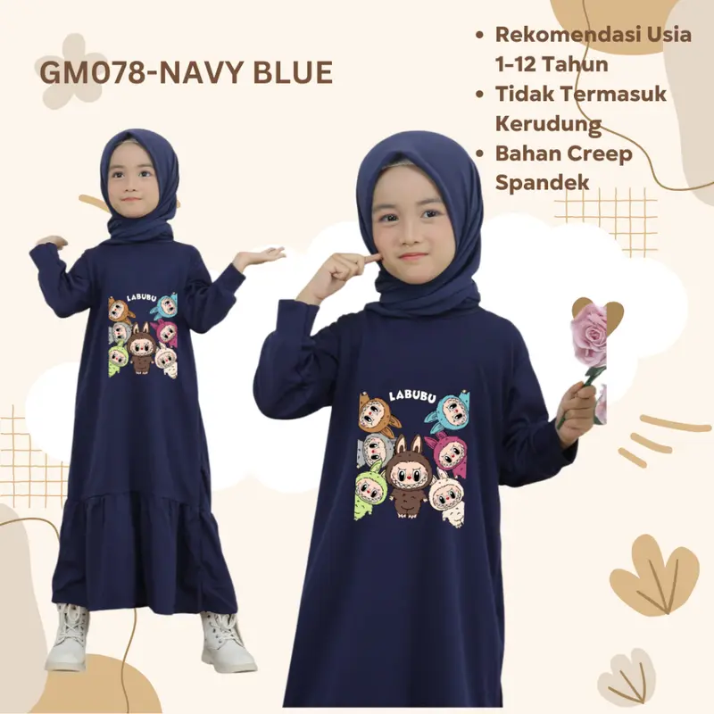 Kyodai Kids GM078 - Gamis Anak Perempuan Pakaian Anak Muslim Motif Monster Labu Labu Macaaron Usia 1 sampai 12 Tahun 0