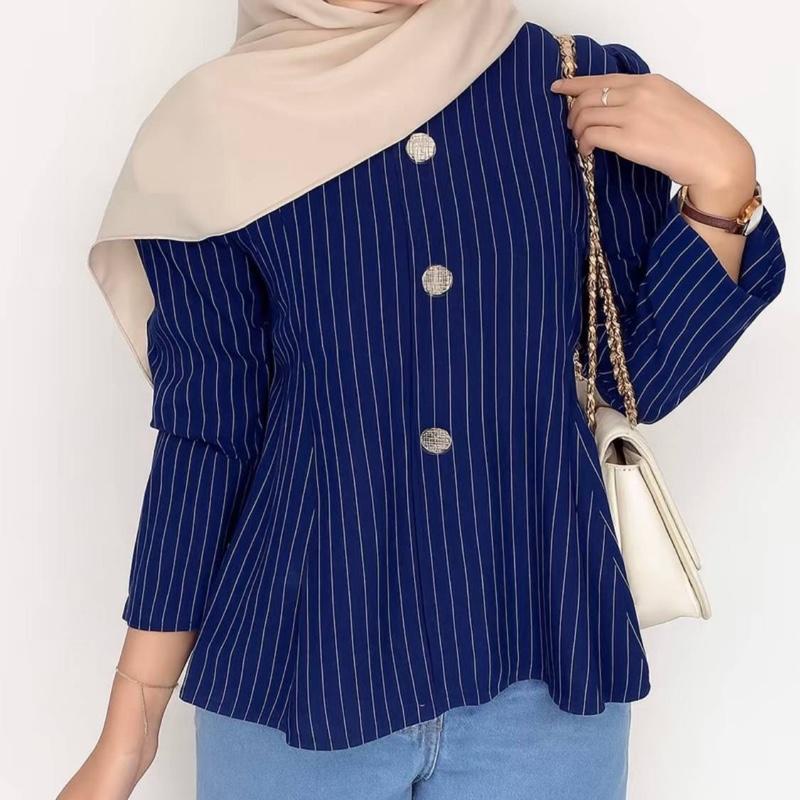 Arika Blouse Stripe Atasan Peplum Wanita Salur Lengan Puff Fit Body Fitted - Blouse Atasan Wanita Panjang Baju Kerja Cewek Casual Arika Blouse Stripe Atasan Peplum Wanita Salur Lengan Puff Fit Body Fitted - Blouse Atasan Wanita Panjang Baju Kerja Cewek Casual