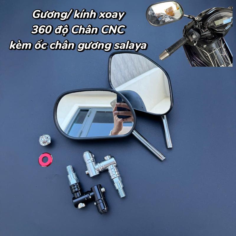  Gương xoay gập 360 độ chân xoay nhôm CNC và ốc salaya bịt gương cho các dòng xe máy Yamaha,Honda 