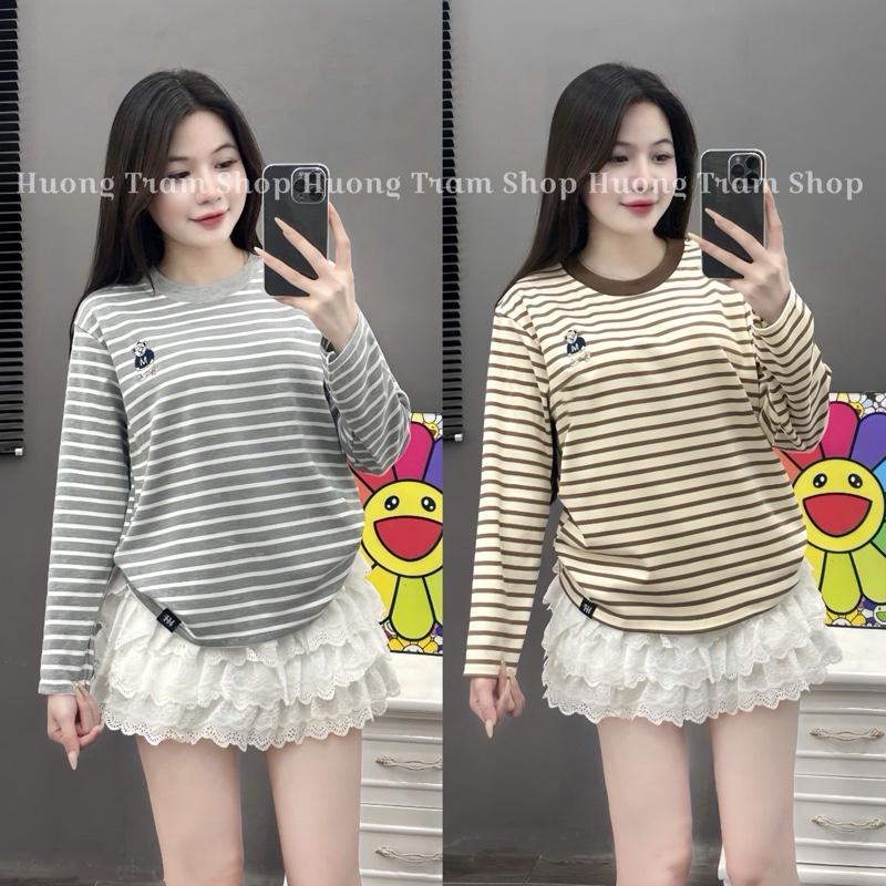   Deal Live Độc Quyền  ÁO DÀI TAY KẺ SỌC THÊU GẤU M  35-60kg   ÁO DÀI TAY NỮ THU ĐÔNG HOT 2025 CHẤT THUN COTTON NHẬP KHẨU CO GIÃN TỐT  FORM DÁNG VỪA  HƯƠNG TRẦM SHOP 