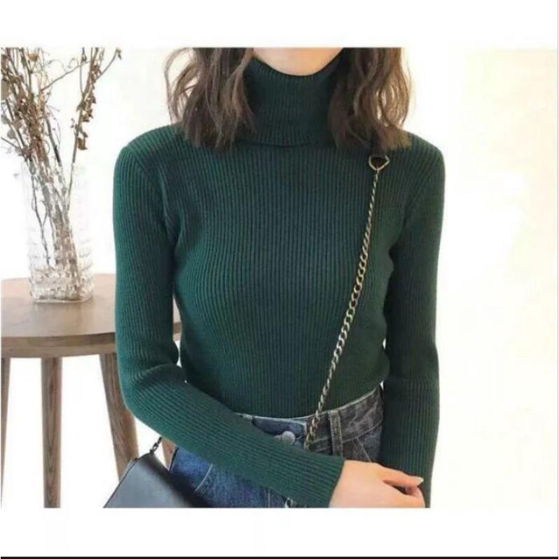 Inner turtleneck rajut atasan rajut wanita muslim Garis Panjang Santai Knitwear Hitam Outer Cardigan Top Baju Basic Crop zelda  crop inner  garis Kardigan Baju Daleman 8