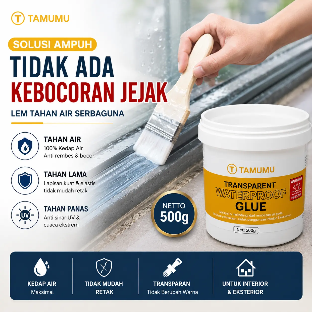 TAMUMU Lem Transparan Tahan Air Anti Bocor Waterproof untuk Perlindungan Serbaguna di Dapur Kamar Mandi & Toilet - Keramik