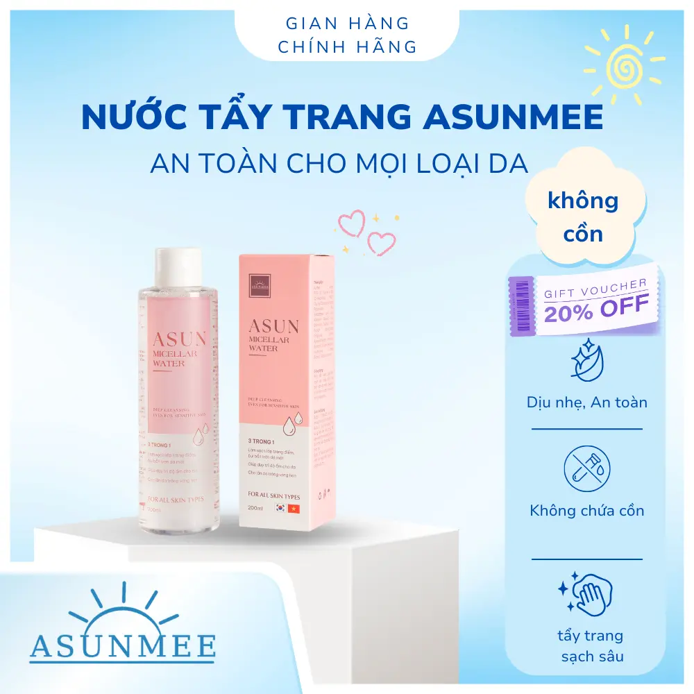 Nước Tẩy Trang ASUNMEE Dịu Nhẹ Sạch Sâu Cho Mọi Loại Da [ASUNMEE Sản Phẩm Chính Hãng] Cosmetic Nữ