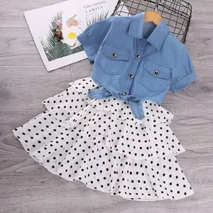 FILOBEE Gaun Anak Perempuan Kombinasi Denim & Polkadot Motif Manis dan Lucu Bahan Nyaman Usia 3-8 Tahun Baju Cantik untuk Semua Musim Dress dengan Motif Polkadot yang Manis dan Lucu