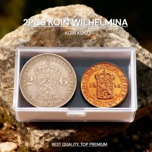 Promo 2pcs Koleksi Koin Wilhelmina 2 1/2G 1945 Wilhelmina Indie Cent 1/2 Premium Best Quality Bersih Siap koleksi