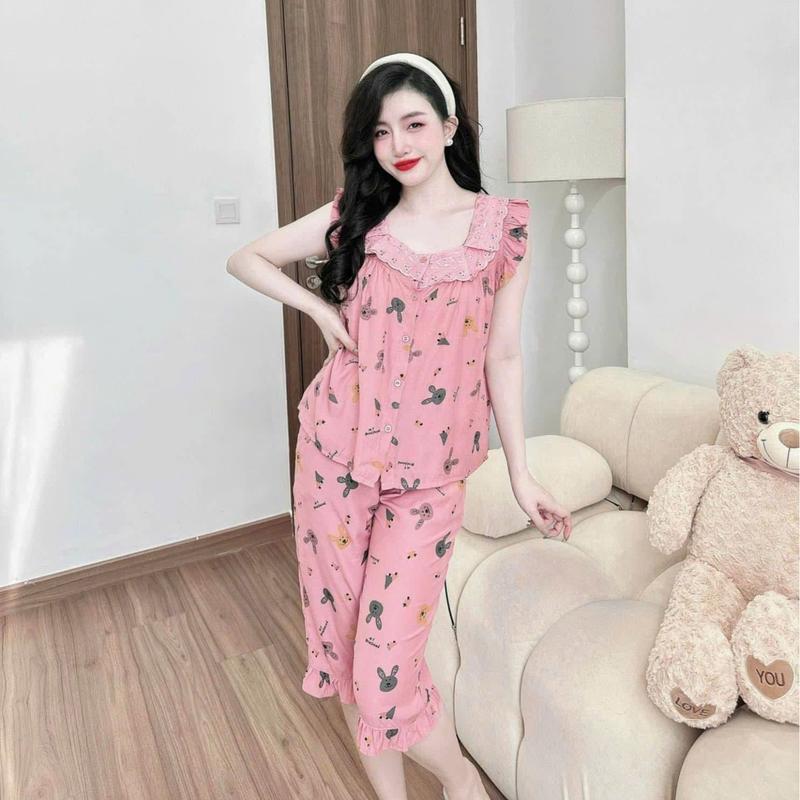 Bộ đồ nữ mặc nhà chất đũi mềm mát, set quần lửng áo cộc 1
