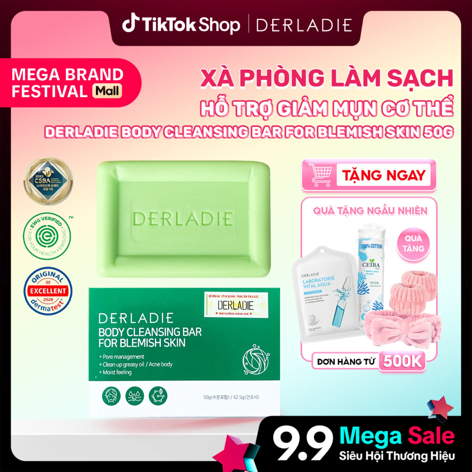 Xà Phòng Làm Sạch Hỗ Trợ Giảm Mụn Cơ Thể DERLADIE Body Cleansing Bar For Blemish Skin 50g