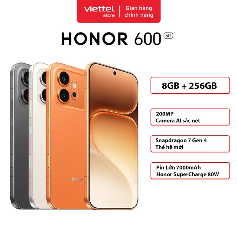 Điện Thoại HONOR 600 5G 8GB + 256GB | Chip Snapdragon 7 Gen 4 | AI Camera 200MP | Pin Lớn 7000mAh