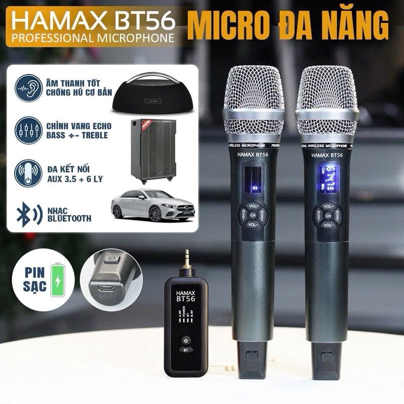 Micro karaoke Hamax BT56 cao cấp đa năng không dây hát mọi loại loa hãng và xe hơi qua cổng aux 3.5