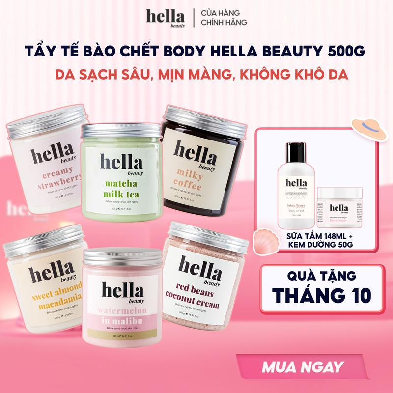 Tẩy tế bào chết body Hella Beauty giúp làm sạch sâu hỗ trợ dưỡng sáng da đều màu