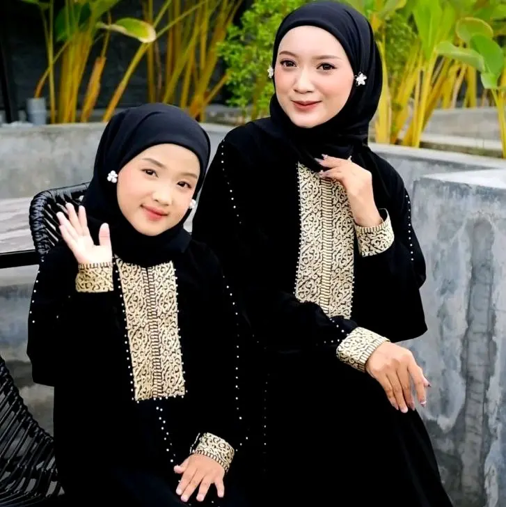 Gamis Abaya EYLUL Ibu Atau Anak Hitam Bordir Busui Dress maxi wanita muslimah lebaran murah elegant remaja kekinian lokal 8