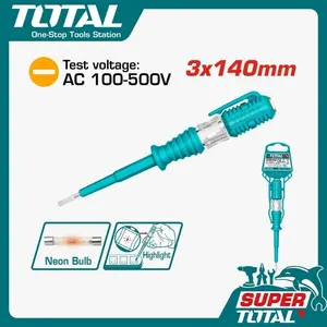 【TOTAL】Tes Pen Listrik / Obeng Tes AC 100-500V | Tester Tegangan Praktis THT291408