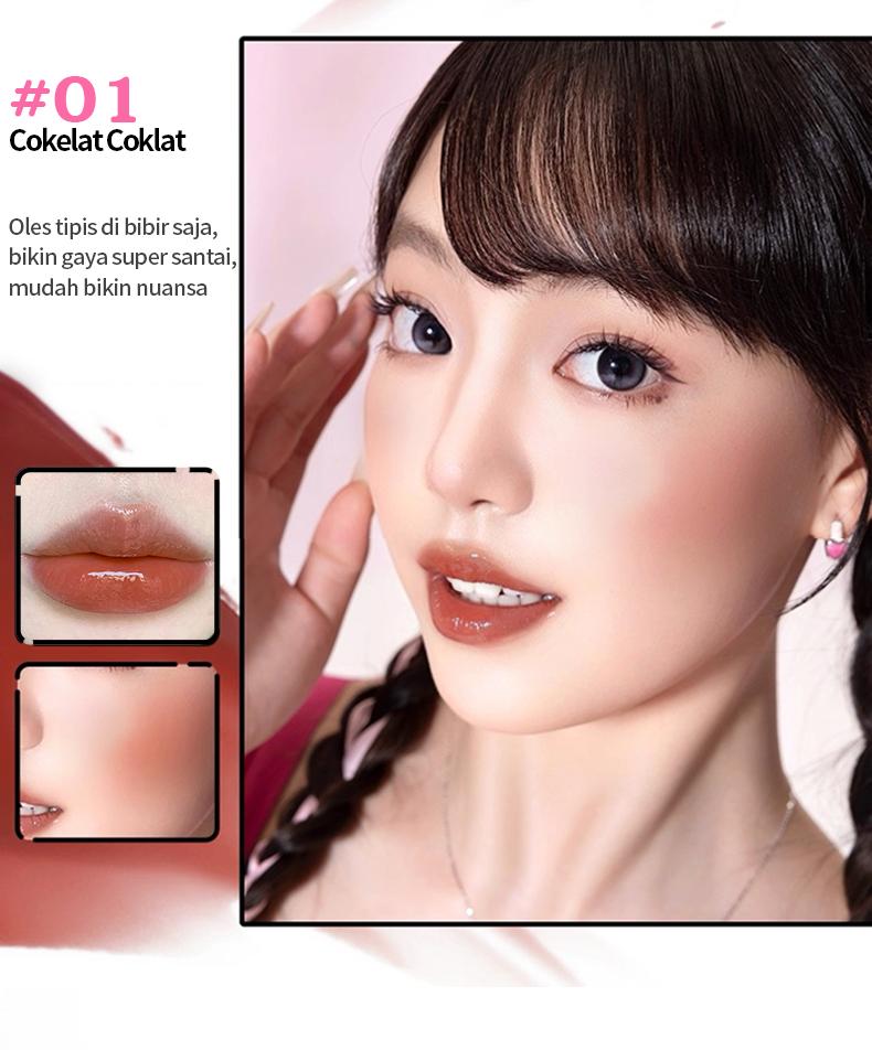 BOQILYNE 2-in-1 Lip & Cheek Gel! Sapuan Mudah, Warna Glow – Tahan Lama Anti Lengket	 Bibir Kosmetik Lipstik