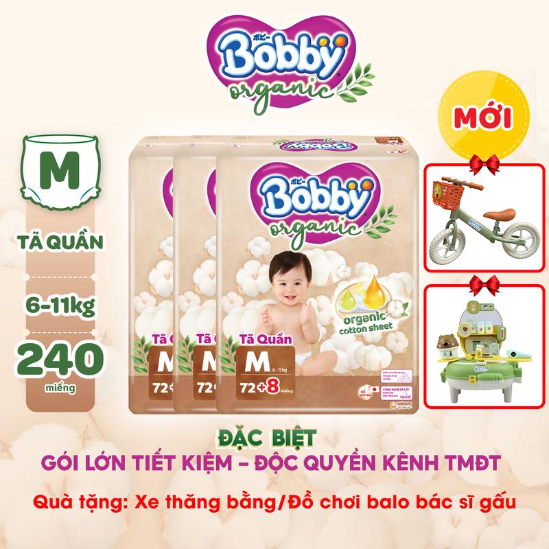 [COMBO 3-TẶNG QUÀ] Tã/bỉm quần cao cấp Bobby Organic chăm sóc dịu nhẹ từ thiên nhiên M72/L60/XL56/XXL54 [MỚI RA MẮT]