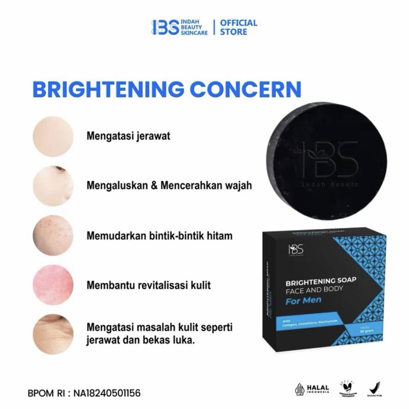 IBS INDAH BEAUTY SKINCARE SABUN MUKA WAJAH LAKI LAKI PRIA / MENCERAHKAN WAJAH KUSAM BERMINYAK BERJERAWAT / BRIGHTENING SOAP