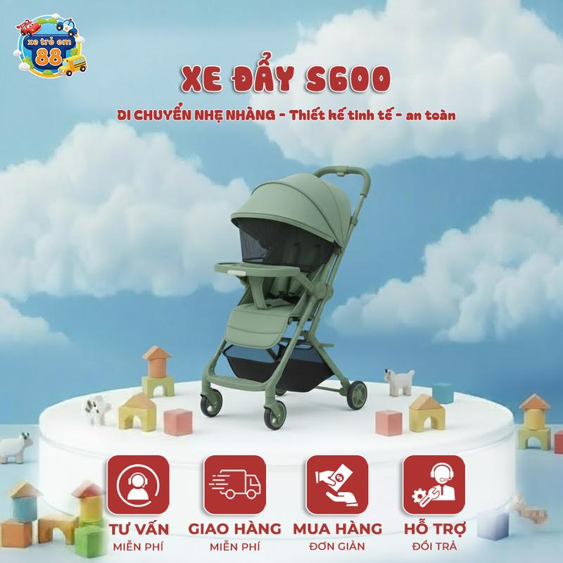 Xe Đẩy Đảo Chiều Gấp Gọn S600 Cho Bé Từ Sơ Sinh (kèm bàn ăn dặm) xe dayem Beige Có thể gập lại hợp kim nhôm đen cao cấp xe đẩy chilux xe đẩy Black Điều chỉnh được kinderkraft vinng q7 xe đẩy