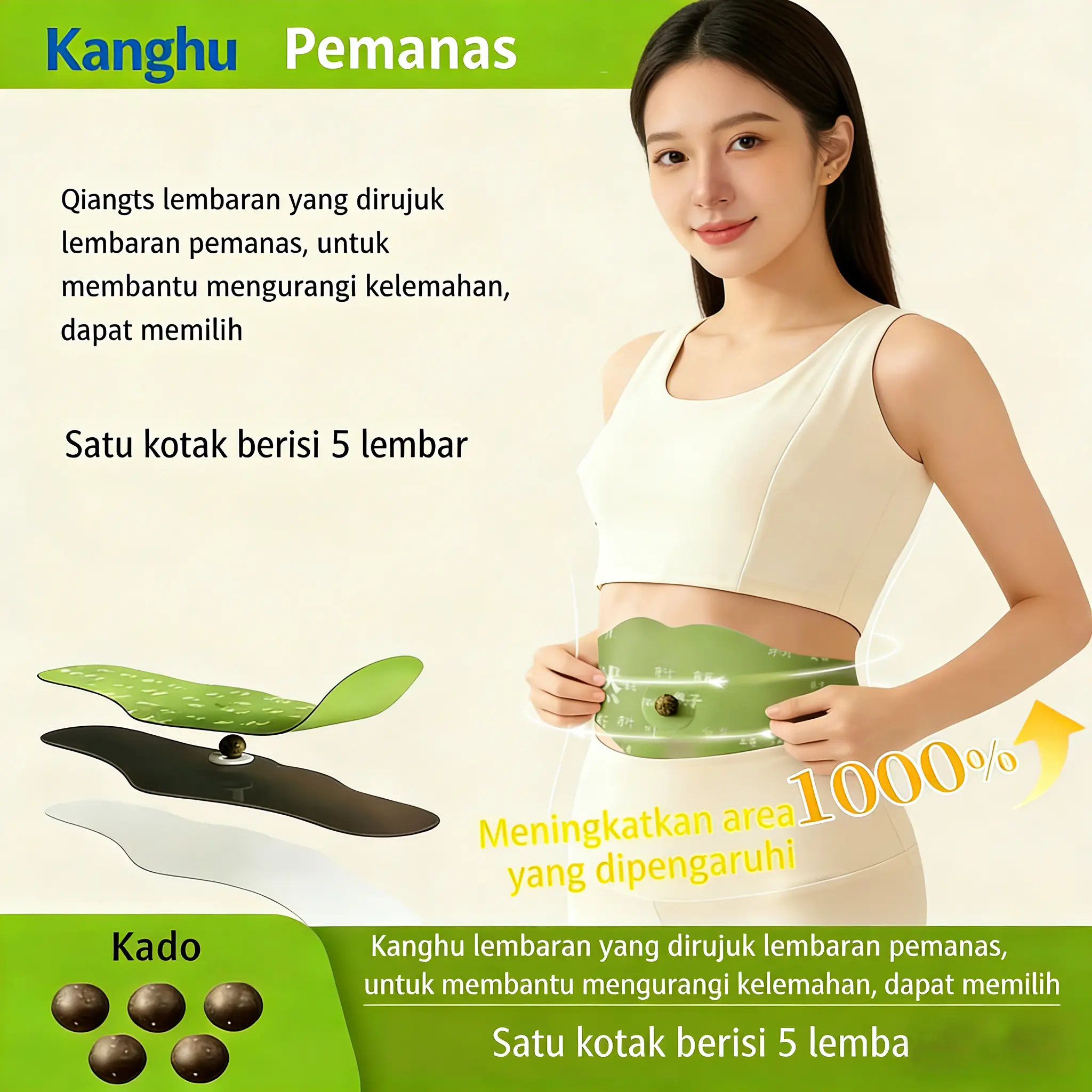Kanghu Upgraded Comfort Abdominal Patches: 5 patch dalam 1 kemasan (setara dengan 3 patch ukuran besar).
