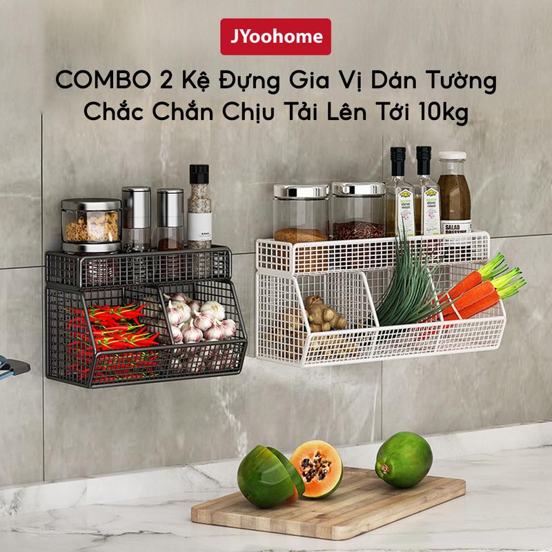 COMBO 2 Kệ Đựng Gia Vị Dán Tường Chịu Tải 10KG JYoohome Giỏ Đựng Đồ Đa Năng Hành Tỏi Gắn Tường Chia Ngăn Thép Sơn Tĩnh Điện Tiện Lợi Cho Bếp Phòng Tắm