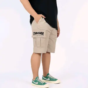 Paket 2 Pcs Celana pendek pria Cargo chinos pinggang karet rib Kantong Bordir khaki (cargo Shorts Dewasa Hitam Santai Twill Distro