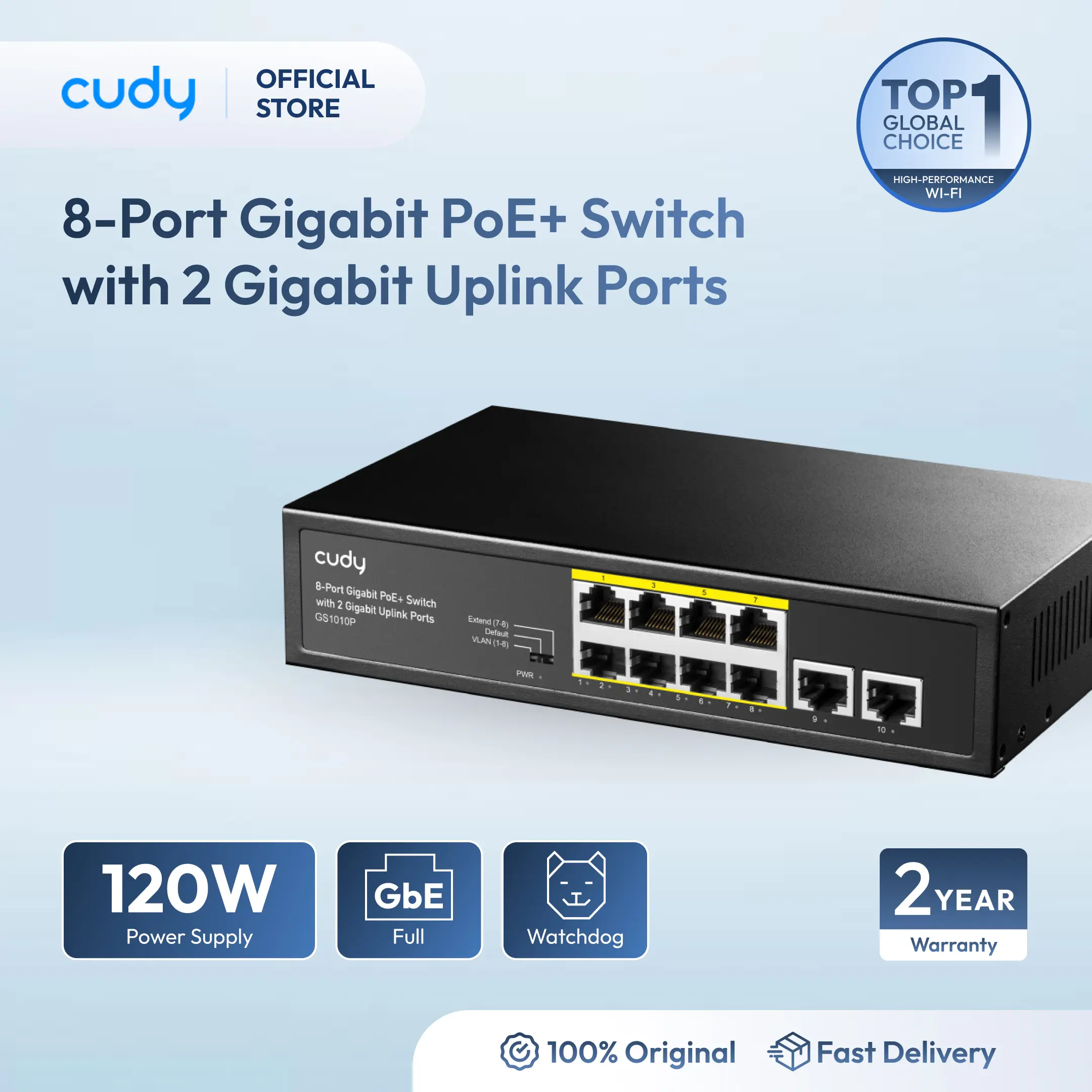 Cudy GS1010P 8-Port Gigabit PoE+ Switch with 2 Gigabit Uplink Ports / GS 1010P GS1010 P