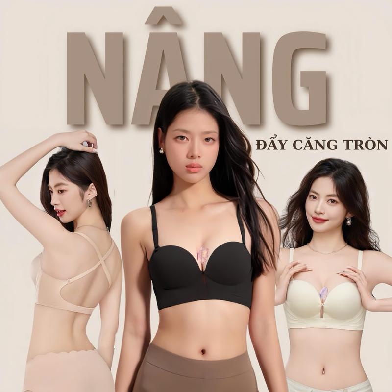 Áo lót nữ hở lưng cài trước tạo khe , áo bra chữ u không gọng mút vừa đúc su 3555 Women Kem