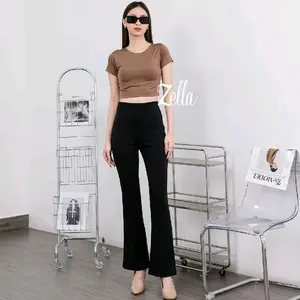 ZELLA - Flare Pants Highwaist Cutbray - Celana Panjang Wanita