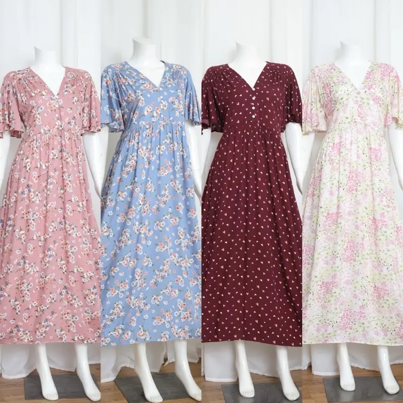 LD 110 PB 125 Daster Lengan Lebar Bumil Busui Friendly Dress Motif Cantik Simple Nyaman 0