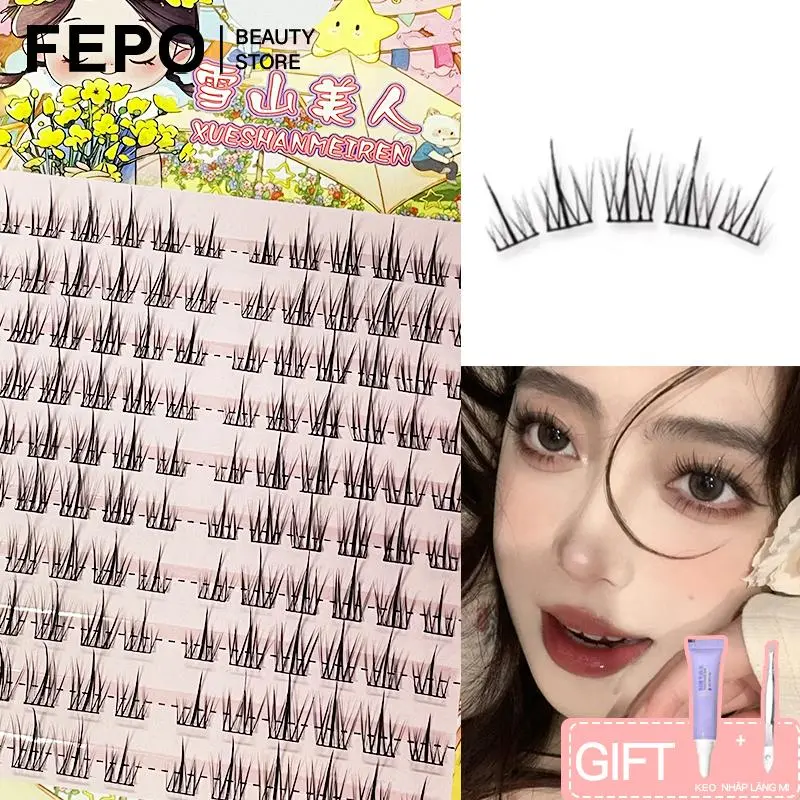 Hộp 8-10 Hàng Lông Mi Giả 11-12mm tự nhiên Sức Chứa Lớn Chất Lượng Cao Món quà miễn phí Keo dán lông mi + nhíp