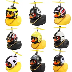 Broken Wind Rubber Duck With Helmet Pendant Black/Yellow Duck Road Bike Motor Helmet Riding Bicycle Accessories Car Decoration