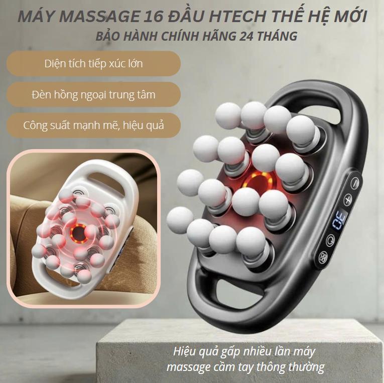 Máy massage cầm tay 6, 12, 16 đầu HTECH, máy mát xa toàn thân thế hệ mới với 9 chế độ kết hợp đèn hồng ngoại