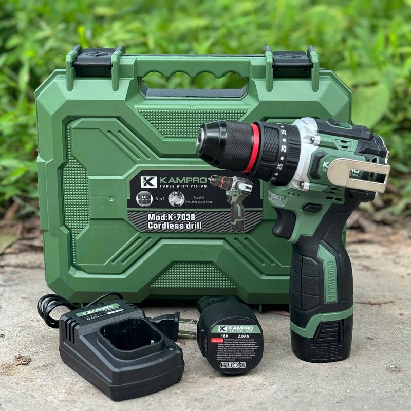 Máy khoan pin Kampro 7038 Đầu kẹp 10ly có khoá trục, lõi đồng, động cơ không chổi than, lực siết 60NM